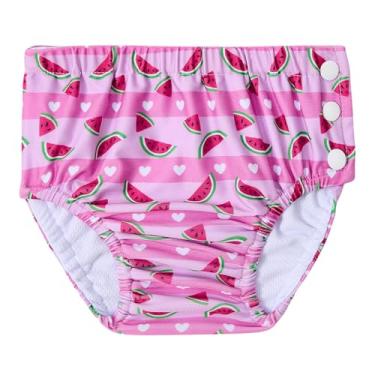 Imagem de Durio Fraldas de natação reutilizáveis laváveis fraldas de natação unissex para bebês essenciais de natação à prova d'água B rosa melancias 3-6 meses
