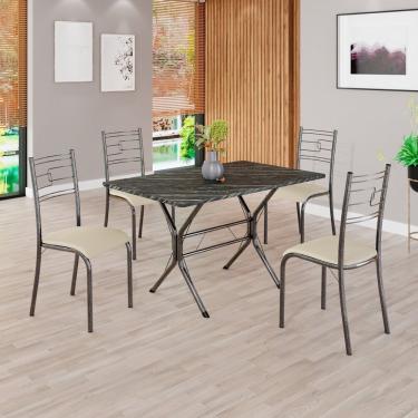Imagem de Conjunto Sala De Jantar Mesa Retangular 100x60cm Tampo Pedra Ardósia Indiana 4 Cadeiras Paraty Creme - Mart Prata