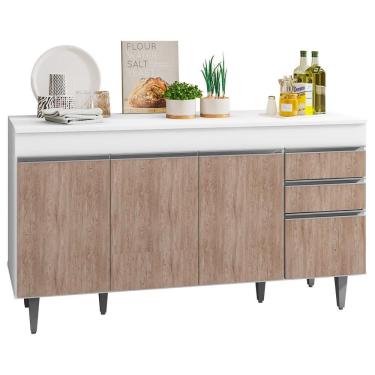 Imagem de Balcão Gabinete Para Pia 150cm Com Tampo 4 Portas 2 Gavetas Marrocos Branco-castanho - Lumil