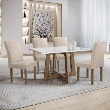 Imagem de Mesa Arizona 120cm Com 4 Cadeiras Canela Tampo Smart Plus Com Vidro Chocolate-off White-bege