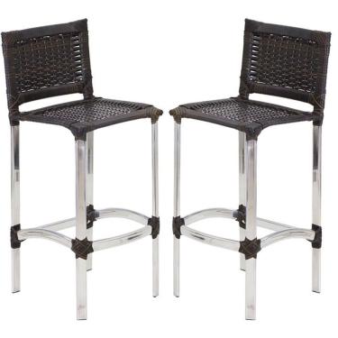 Imagem de Kit 2 Banquetas Alta Madri Alumínio Fibra Sintética Área Externa Cozinha Balcão Trama Original