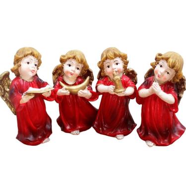 Imagem de Kit Estatuetas Anjo Anjinho Vermelho Natal Em Resina De 13cm