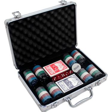 Imagem de Maleta De Poker Prata Com 200 Fichas Numeradas Carta Baralho