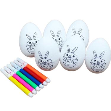 Imagem de Kit 30 Ovos De Páscoa Infantil Para Colorir Coelhos Canetas