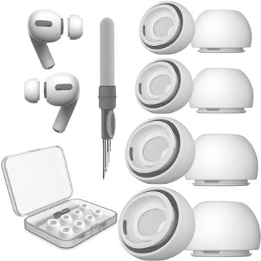 Imagem de W&Y [4 Pares] Ponta Auricular Antiderrapante Com Orifício Para Redução De Ruído Airpod Pro E 2ª Geração, Estojo Silicone Confortável Armazenamento Protetores Auriculares, Kit Limpeza, 4 Tamanhos (Xs