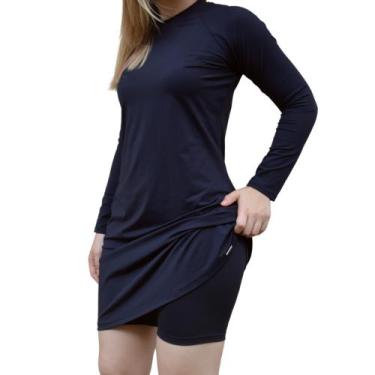 Imagem de Kit Vestido Comportado Saída De Praia + Short Evangélico Manga Longa P