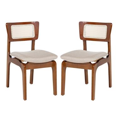 Imagem de Kit 2 Cadeiras De Jantar Portugal Em Madeira Imbuia Encosto Tela Rattan Linho Bege M58