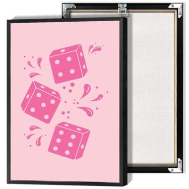 Imagem de Arte de parede de dados vintage rosa choque pôster minimalista bonito quarto menina decoração de casa aquarela estética dados pintura para bar carrinho banheiro quarto sala de estar apartamento 30,5 x