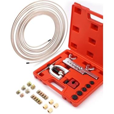 Imagem de MoEnergy Kit De Ferramentas Para Alargamento Linha Freio - 25 Pés 1/4 Revestido Cobre (Com 16 Conexões E 4 Uniões) + Conjunto Alargadores Duplos Simples (Inclui 5 Adaptadores Cortador Tubo)