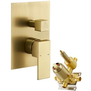 Imagem de Válvula misturadora de equilíbrio de pressão de chuveiro de montagem na parede, kit de acabamento de válvulas de latão sólido de 2 funções, válvula de substituição de torneira de chuveiro com alça