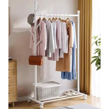 Imagem de Cabideiro Com Rolamento, Cabide De Guarda-roupa Sobre Rodas, Cabide Suspenso Com Prateleira, Roda Giratória De 360 ° Com Freio, Parede De Tubo Espessado De 32 Mm, Suporte De Carg, 105 * 43 * 170