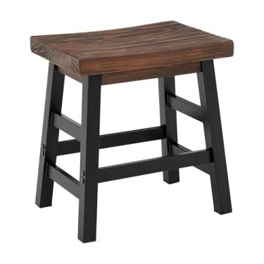 Imagem de Alaterre Furniture Banqueta de bar industrial rústica Pomona – Banco de balcão frente única de 50 cm com assento de madeira de pinheiro maciça e pernas de metal preto – Assentos de fazenda para sala