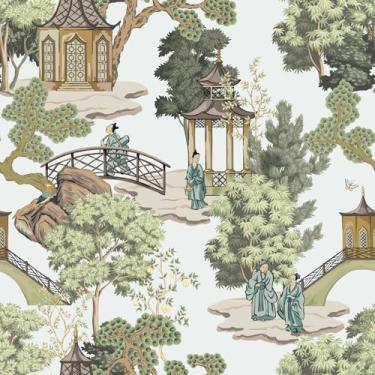 Imagem de VaryPaper Chinoiserie Papel de parede de paisagem de jardim 48 cm x 192 cm vintage casa campo ponte árvore papel de parede mural de parede removível papel de contato decorativo para paredes quarto