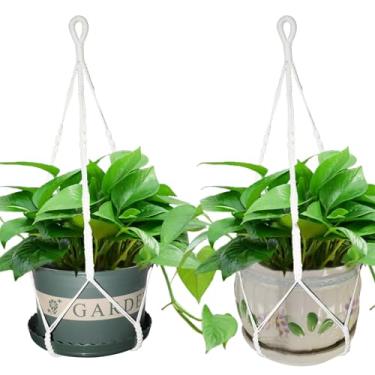 Imagem de Rimoev Pacote com 2 cabides para plantas de macramê, cabides internos de 96 cm, suporte de plantas de algodão trançado feito à mão, curto, sem borlas para decoração de ambientes internos e externos