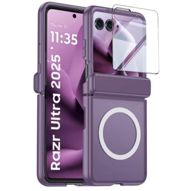 Imagem de HAOMRIYL Capa magnética para Motorola Razr 60 Ultra/60, capa protetora de tela integrada, dobradiça, corpo inteiro, à prova de choque, capa de telefone PC roxa, 60 Ultra