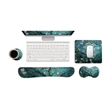 Imagem de ARTSO Apoio De Pulso Para Teclado E Mouse Pad Com Conjunto Suporte Ergonômico, Mousepad Espuma Viscoelástica, Base Borracha Antiderrapante, Durável Confortável Digitação Fácil Alívio Da Dor, Pintura
