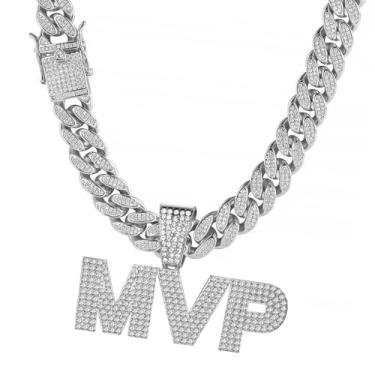 Imagem de CHARMONLINE MVP Championship Cuban Link Chain Medalha Presente Metal Prêmio Vencedor Prêmio Troféu Colar Pingente para Vencedor Adultos Jogador Equipe Futebol Beisebol Basquete Softball (Prata)