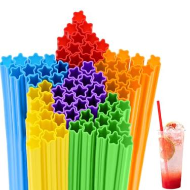 Imagem de Potchen 60 Pçs Canudos de Plástico Coloridos em Forma de Estrela Descartáveis Canudos Fofos para Bebidas, Coquetéis, Festa de Aniversário, Decorações de Casamento (Cor Viva)