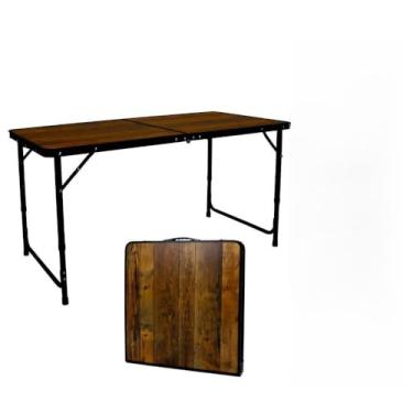 Imagem de Mesa Dobrável Portátil Vira Maleta Com Altura Ajustável e Alça para Camping Praia 120x60cm Madeira