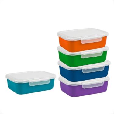 Imagem de Kit Pote Marmita Fitness 500ML com Trava Lateral P/Microondas Geladeira Dieta e Almoço(5,Variadas)