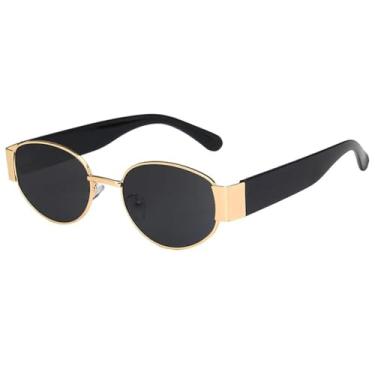 Imagem de JRLLFD Óculos de sol retrô oval com armação pequena, feminino, masculino, esportivo, para atividades ao ar livre, UV400 (cinza dourado)