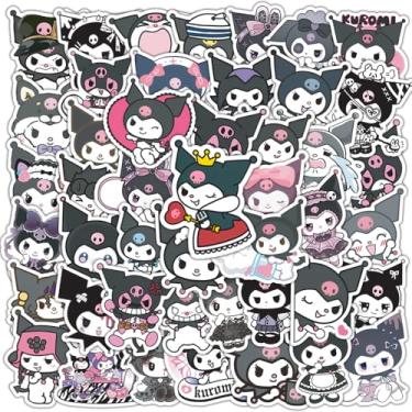 Imagem de 50 adesivos de desenho animado Kuromi para crianças, decalque Kuromi de vinil à prova d'água para garrafa de água, laptop, brinquedo adesivo para decoração faça você mesmo, para-choque, telefone