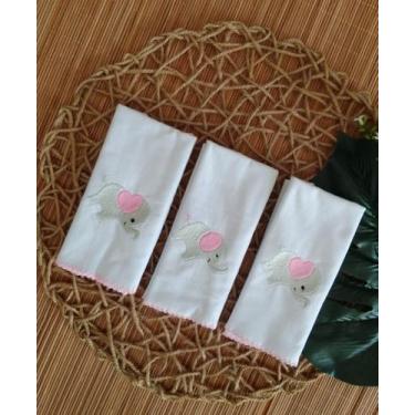 Imagem de Kit Fralda De Boca ELEFANTINHO ROSA em Malha Bordada para Bebê Menina 