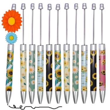 Imagem de Maydahui 12 canetas esferográficas com contas de flores, retráteis, girassol, crisântemo, ponta de plástico, contas de tinta preta para fazer bricolage, festa escolar, escritório (contas não incluídas