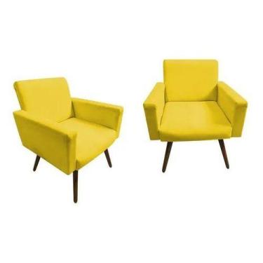 Imagem de Kit 2 Poltrona Nina Decorativa King Lar Suede Amarelo