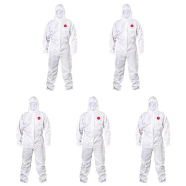 Imagem de Kit 5 Macacão Descartável Impermeável Para Proteção Química Tipo 6 EPI Steelflex