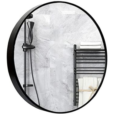 Imagem de Espelho de parede Espelho de parede Espelhos de banheiro Espelho grande redondo de armação de metal, espelho de maquiagem para quarto banheiro sala de estar (tamanho: 60 cm, cor: titânio) espelho de