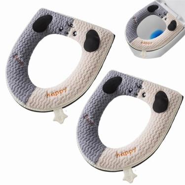 Imagem de Capa de assento de vaso sanitário quente, almofada de assento de vaso sanitário com elevador, capa de assento de vaso sanitário grossa e macia para outono e inverno, capas de assento de vaso sanitário