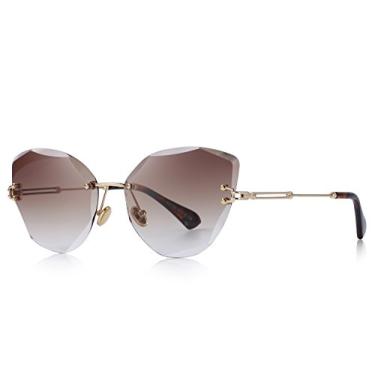 Imagem de Óculos de sol femininos modernos com armação sem aro, Armação dourada/lente marrom gradiente, Lens Width: 60 Millimeters