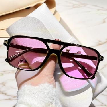 Imagem de Óculos de sol retrô polarizados para homens e mulheres – Proteção UV leve, armação quadrada de lentes HD para atividades ao ar livre, rosa
