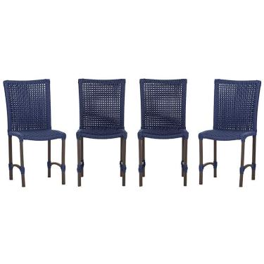 Imagem de 4 Cadeiras De Jantar Cannes De Alumínio Pintura Marrom Trama Azul