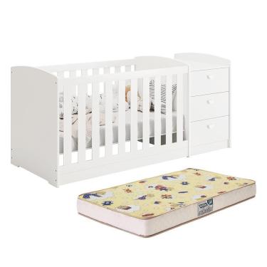 Imagem de Berço Americano Multifuncional Atlanta Branco Brilho Com Colchão Supreme - Reller Móveis Branco Brilho