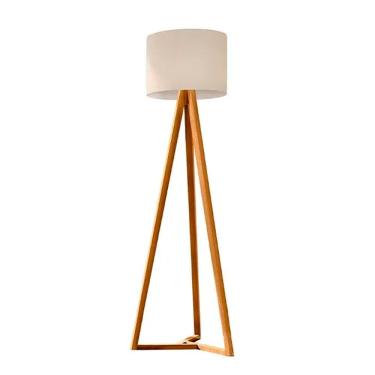 Imagem de Luminária de Chão Classic Pés de Madeira Cúpula Off White e Nature