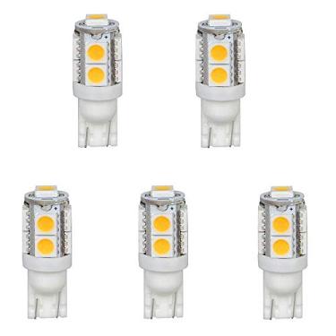 Imagem de HERO-LED T10WG9T-CW 12V DC T10 Wedge 194 921 168 Lâmpada LED ultra brilhante 9-LED 5050 SMD, pacote com 5, branco frio