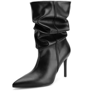 Imagem de Perisis Botas femininas de cano médio despojadas, salto alto, bico fino, botas confortáveis para outono e inverno, Poliuretano preto, 44