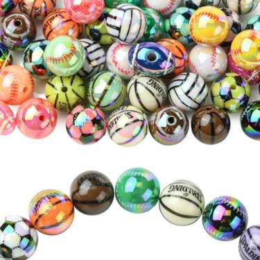 Imagem de UR URLIFEHALL 40 contas esportivas aleatórias de acrílico banhadas a UV 3D basquete beisebol vôlei futebol contas para pulseira DIY colar pingente