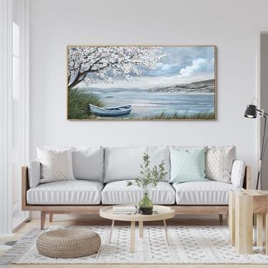 Imagem de KLAKLA Arte em tela grande flor de ameixa lago branco decoração de parede sala de estar quarto imagem sobre a cama arte emoldurada para parede pinturas em tela modernas escritório 50 x 101 cm
