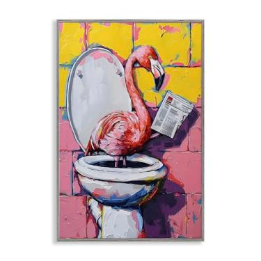 Imagem de Stupell Industries Flamingo News on Toilet Arte giclée emoldurada preta, design por LSR Design Studio, 76 x 50 cm