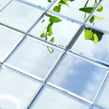 Imagem de XIHACTY 32 peças de azulejo de vidro chanfrado para descascar e colar. Azulejos retrovisores de 7,5 x 7,5 cm. Linda faixa de espelho para cozinha, parede de banheiro. 32 peças