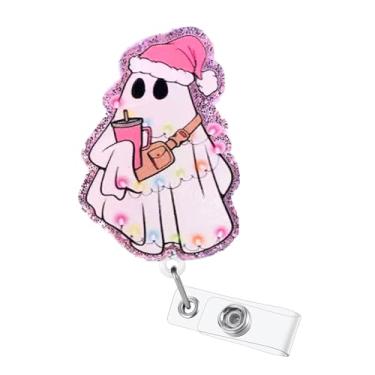 Imagem de Carretel de crachá de fantasma de enfermeira de Natal retrátil com clipe jacaré de acrílico, suporte de crachá de Natal para RN CNA LPN trabalhador médico estudante professor nome etiqueta acessórios