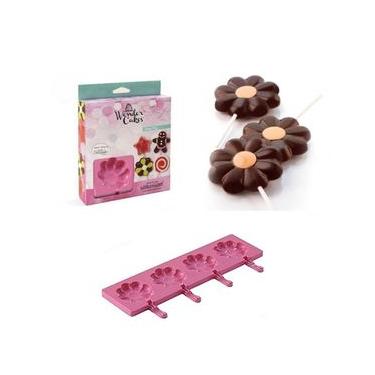 Imagem de Molde Silicone Pirulito 4 Cavidades Gourmet Flor Silikomart