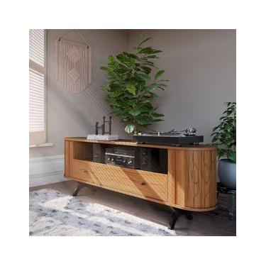 Imagem de Rack Sala TV Curvo 180 cm Nicho e Gaveta em MDF Freijó com Preto Fosco Dalla Costa TB300JPF