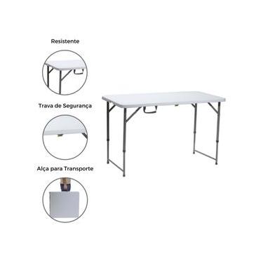 Imagem de Mesa Portátil Dobrável Vira Maleta Com Alça Leve Praia Churrasco Camping 120x70cm Plástico