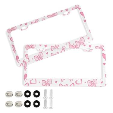 Imagem de SEHANY Lindas molduras de placa de licença de arco rosa, capas de moldura de alumínio à prova de ferrugem com orifícios elípticos e parafusos, serve para acessórios de carro de tamanho padrão de