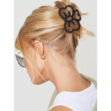 Imagem de 1 grampo de cabelo de garra de plástico, doce e adorável prendedor de laço vazado, clipe de garra de laço preto fofo para cabelo fino e grosso para festa de penteado de casamento, 8,9 x 6 cm