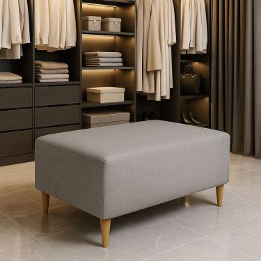 Imagem de Puff Bela Manu Decor Madri Pés Palito Tecido Linho Cinza